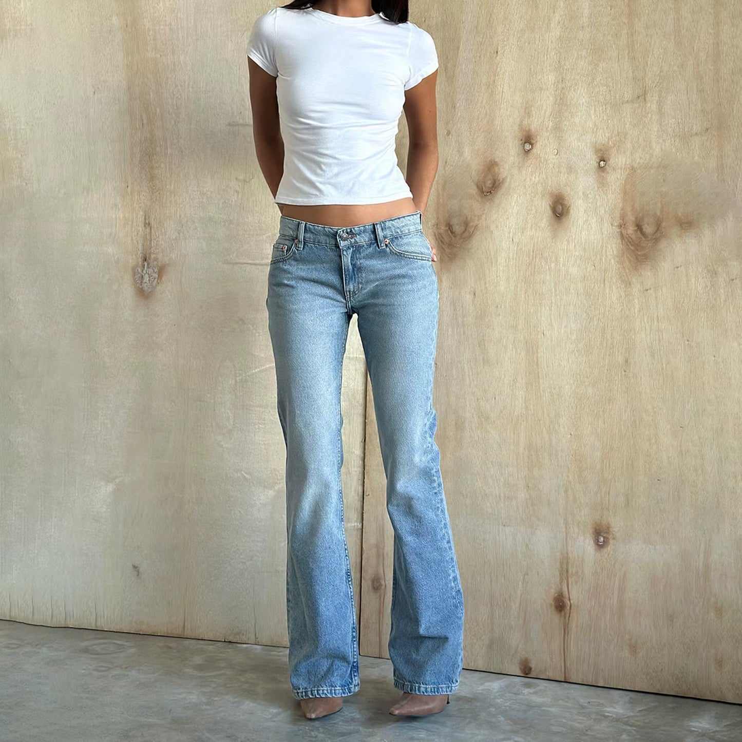 Fashion Womens Jeans Bottom Low Waist Zipper Button Solid Trousers with Pockets for Daily Casual Streetwear