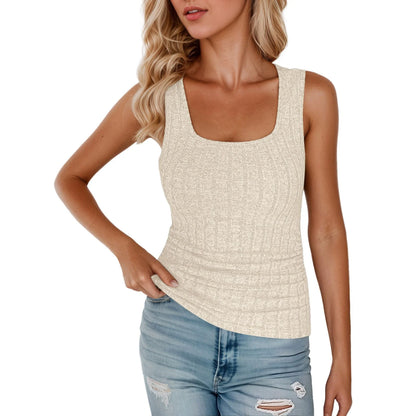 Women'S Square Neck Ribbed Ruched Tank Tops Summer Casual Sleeveless Slim Fit Ribbed Knit Tops