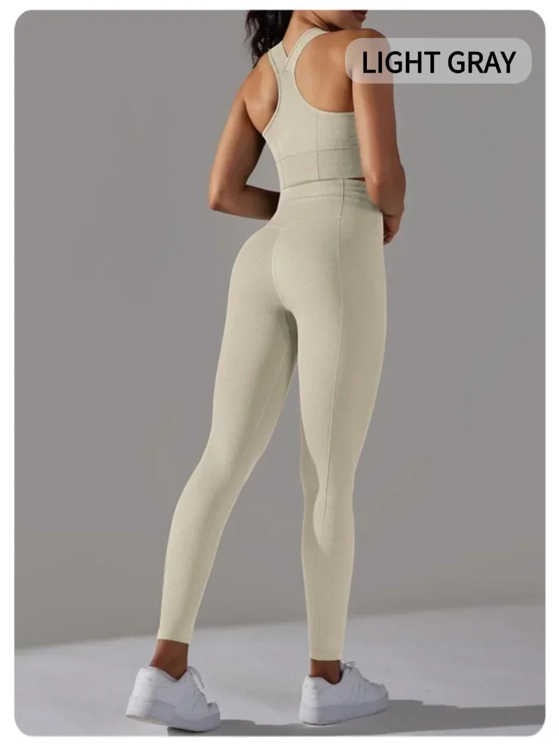 2 Piece Sets Womens Outfits Yoga Clothing Womens Sports Leggings Sexy Yoga Pants New Workout Elastic Vest for Women Gym Sets