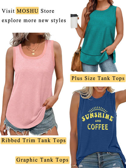 Summer Womens Tank Tops U Neck Casual Flowy Sleeveless Shirts for Women