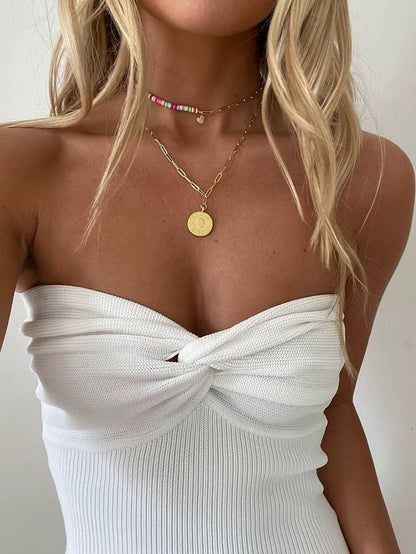 Knit Tube Tops Women White Strapless Corset Tops Summer Basic Backless off Shoulder Crop Top Bustier Casual Streetwear