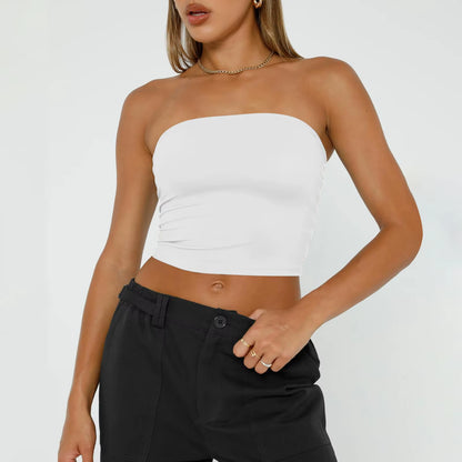 Womens Strapless Crop Tops Basic Backless Sleeveless Bandeau Cute Sexy Tops Trend Street Fashion Classic Solid Tube Tops