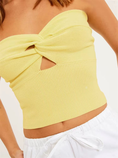 Knit Tube Tops Women White Strapless Corset Tops Summer Basic Backless off Shoulder Crop Top Bustier Casual Streetwear