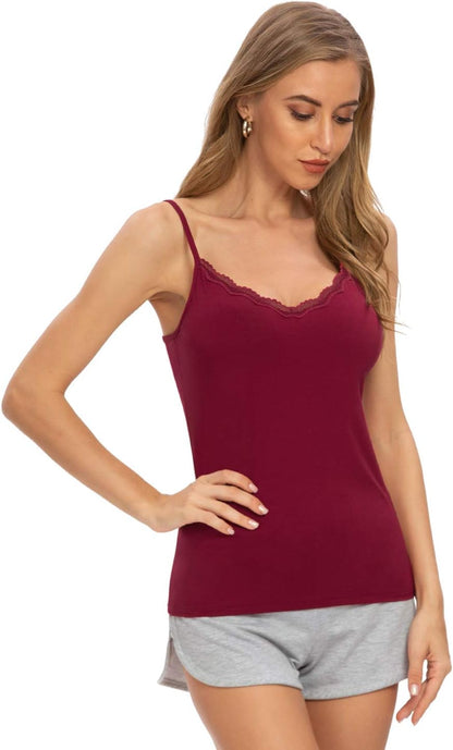 Plain Camisole for Women Lace Tank Tops V Neck Adjustable Cami Sexy Undershirts 4 Pack