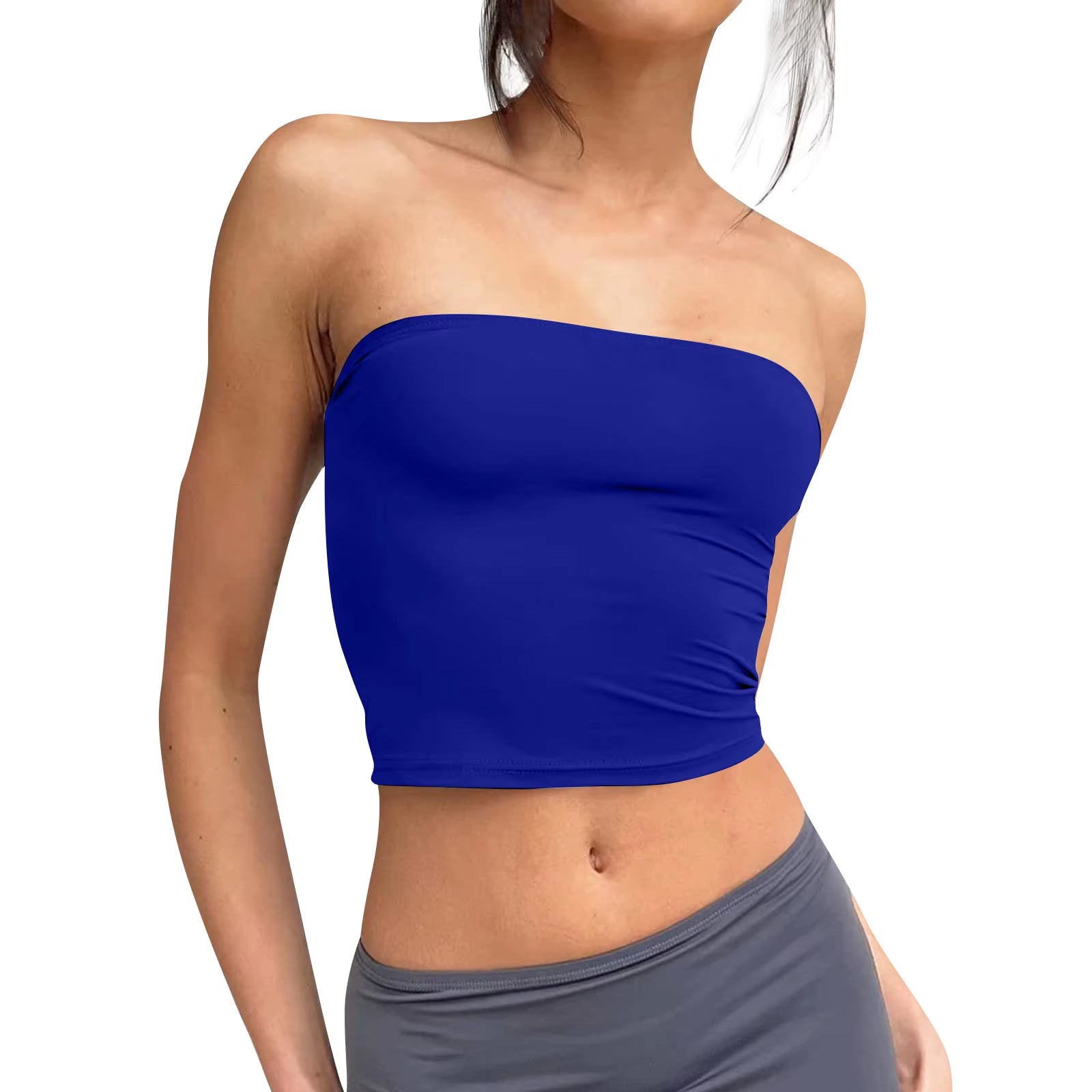 Womens Strapless Crop Tops Basic Backless Sleeveless Bandeau Cute Sexy Tops Trend Street Fashion Classic Solid Tube Tops