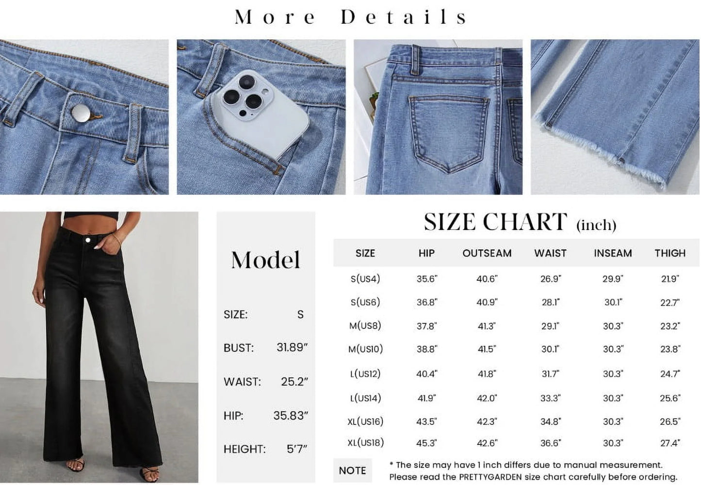 Wide Leg Jeans for Women Trendy High Waisted Stretchy Baggy Raw Hem Denim Palazzo Pants with Pockets