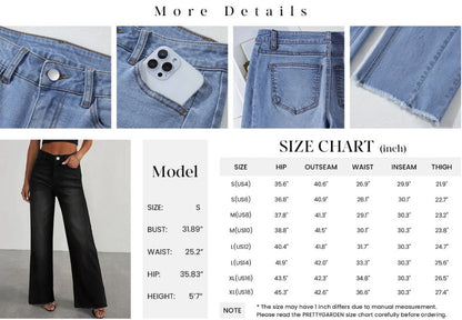 Wide Leg Jeans for Women Trendy High Waisted Stretchy Baggy Raw Hem Denim Palazzo Pants with Pockets