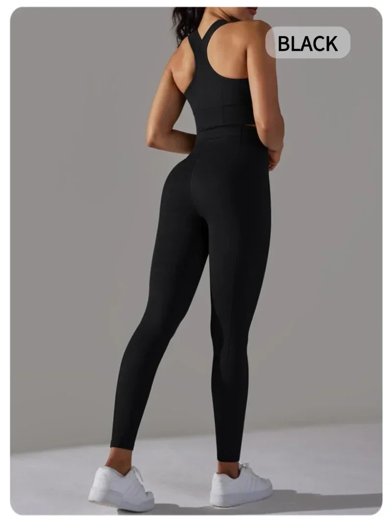 2 Piece Sets Womens Outfits Yoga Clothing Womens Sports Leggings Sexy Yoga Pants New Workout Elastic Vest for Women Gym Sets