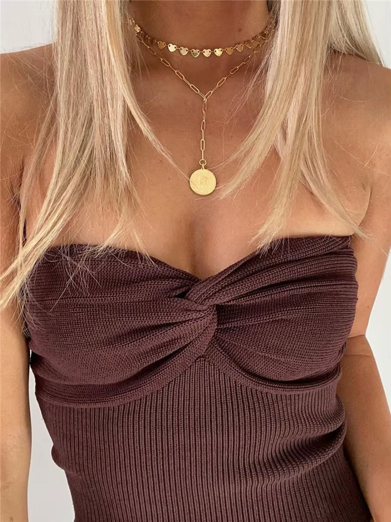 Knit Tube Tops Women White Strapless Corset Tops Summer Basic Backless off Shoulder Crop Top Bustier Casual Streetwear