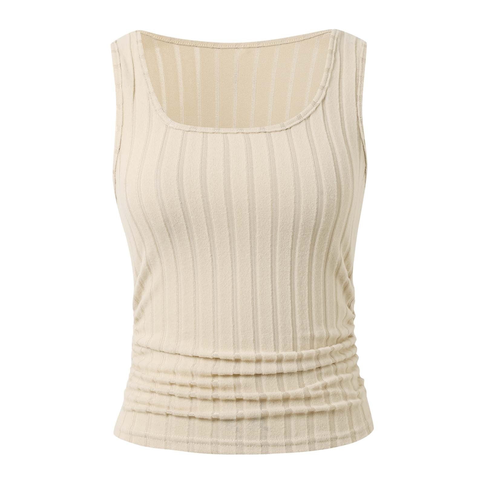 Women'S Square Neck Ribbed Ruched Tank Tops Summer Casual Sleeveless Slim Fit Ribbed Knit Tops