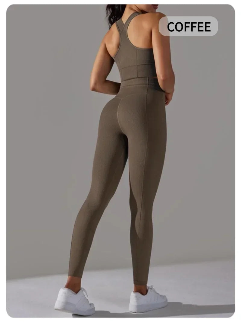 2 Piece Sets Womens Outfits Yoga Clothing Womens Sports Leggings Sexy Yoga Pants New Workout Elastic Vest for Women Gym Sets