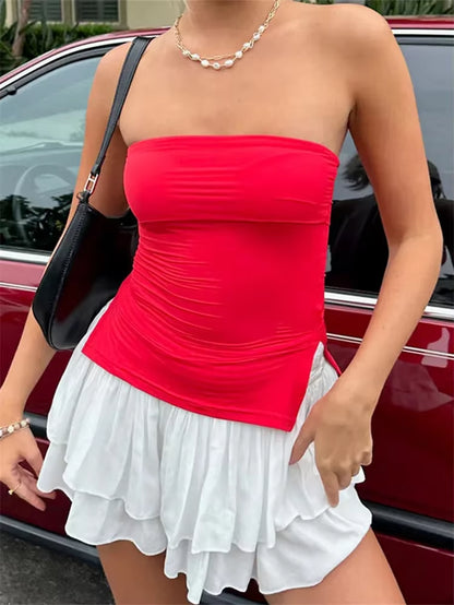 Women Tube Tops Solid Color Strapless Slit Tank Tops Summer Bandeau Cropped Tops Streetwear 2024 New