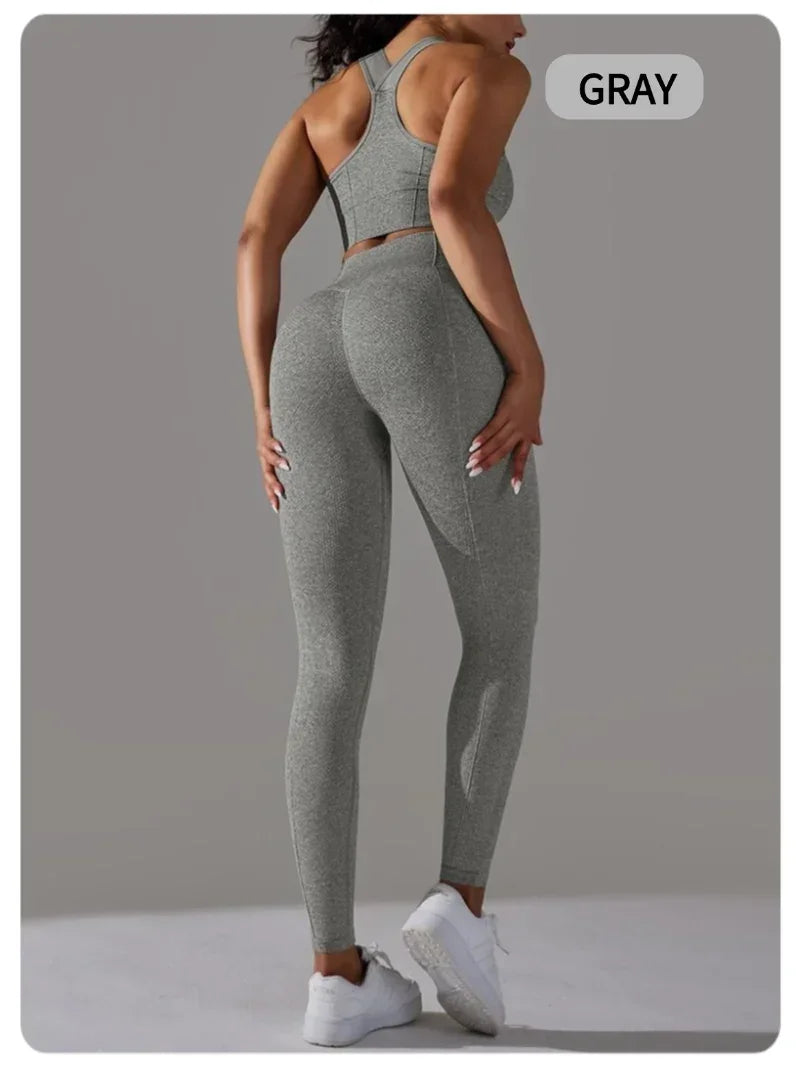 2 Piece Sets Womens Outfits Yoga Clothing Womens Sports Leggings Sexy Yoga Pants New Workout Elastic Vest for Women Gym Sets