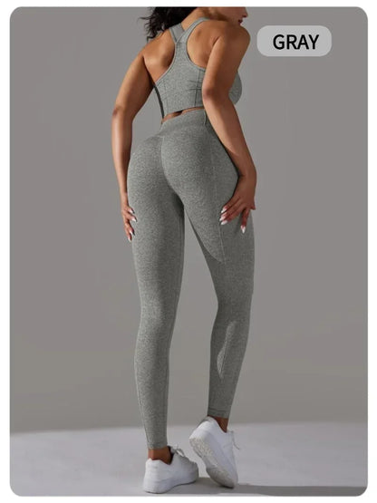 2 Piece Sets Womens Outfits Yoga Clothing Womens Sports Leggings Sexy Yoga Pants New Workout Elastic Vest for Women Gym Sets