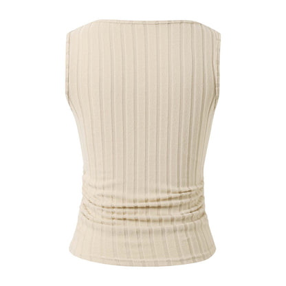 Women'S Square Neck Ribbed Ruched Tank Tops Summer Casual Sleeveless Slim Fit Ribbed Knit Tops