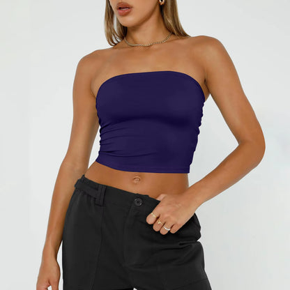Womens Strapless Crop Tops Basic Backless Sleeveless Bandeau Cute Sexy Tops Trend Street Fashion Classic Solid Tube Tops