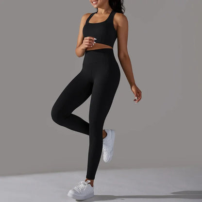 2 Piece Sets Womens Outfits Yoga Clothing Womens Sports Leggings Sexy Yoga Pants New Workout Elastic Vest for Women Gym Sets