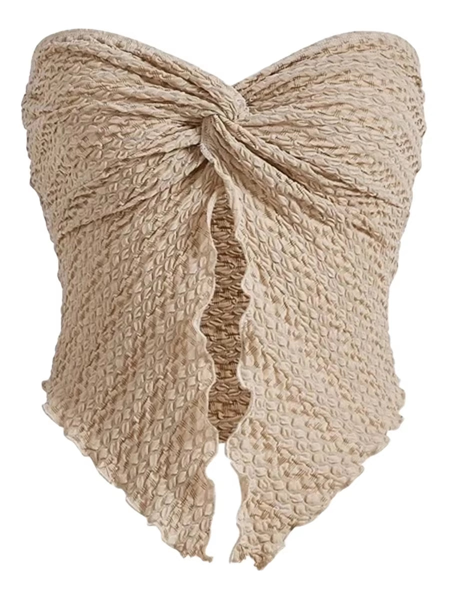 Women Y2K Ruched off Shoulder Tube Tops Strapless Front Open Tops Backless Bandeau Crop Top Sexy Streetwear