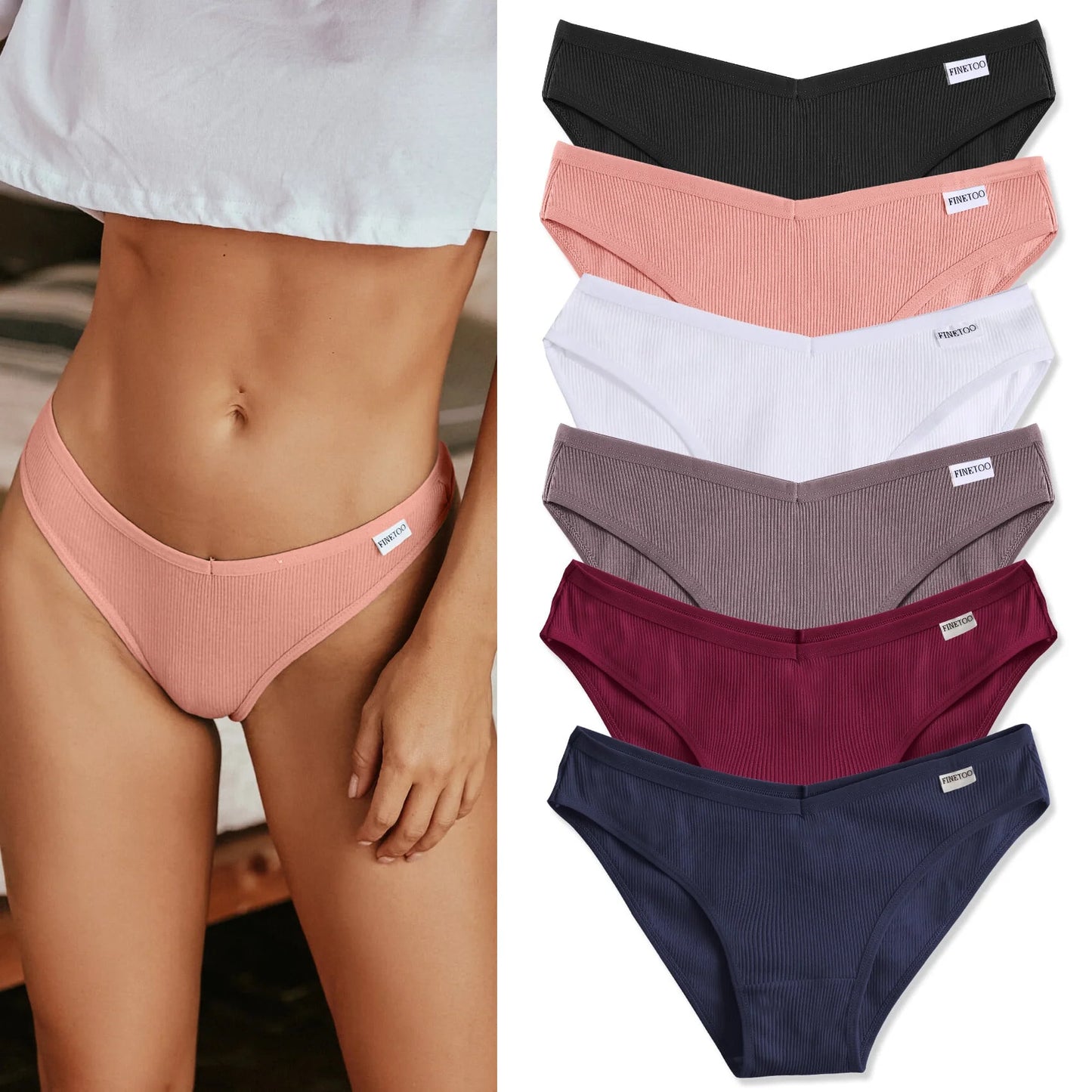 Womens Cotton Underwear Soft Stretch Bikini Panties High Cut Panties Sexy Low Rise Hipster Cheeky S-XL 6Pack