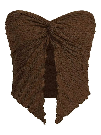 Women Y2K Ruched off Shoulder Tube Tops Strapless Front Open Tops Backless Bandeau Crop Top Sexy Streetwear