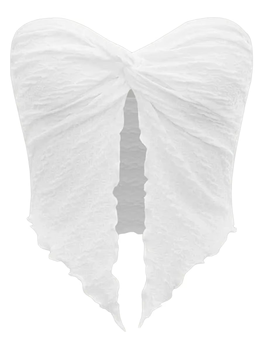 Women Y2K Ruched off Shoulder Tube Tops Strapless Front Open Tops Backless Bandeau Crop Top Sexy Streetwear