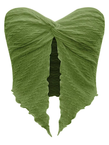 Women Y2K Ruched off Shoulder Tube Tops Strapless Front Open Tops Backless Bandeau Crop Top Sexy Streetwear