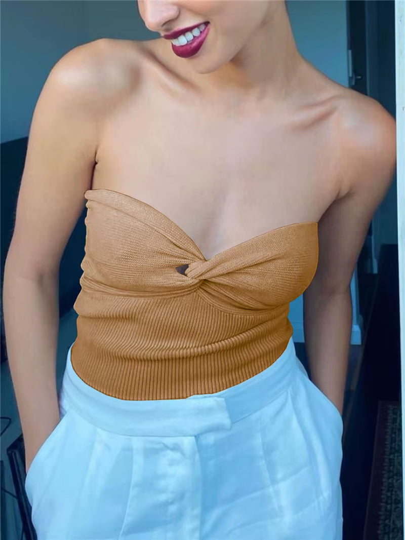 Knit Tube Tops Women White Strapless Corset Tops Summer Basic Backless off Shoulder Crop Top Bustier Casual Streetwear
