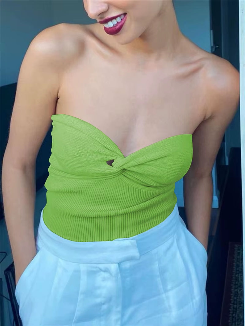 Knit Tube Tops Women White Strapless Corset Tops Summer Basic Backless off Shoulder Crop Top Bustier Casual Streetwear