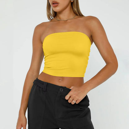 Womens Strapless Crop Tops Basic Backless Sleeveless Bandeau Cute Sexy Tops Trend Street Fashion Classic Solid Tube Tops