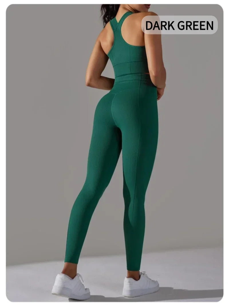 2 Piece Sets Womens Outfits Yoga Clothing Womens Sports Leggings Sexy Yoga Pants New Workout Elastic Vest for Women Gym Sets