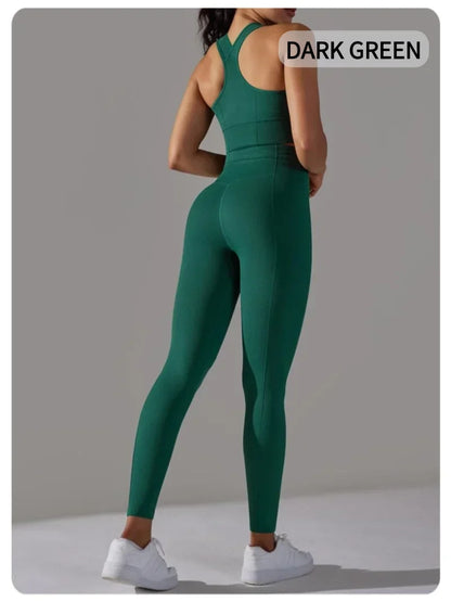 2 Piece Sets Womens Outfits Yoga Clothing Womens Sports Leggings Sexy Yoga Pants New Workout Elastic Vest for Women Gym Sets