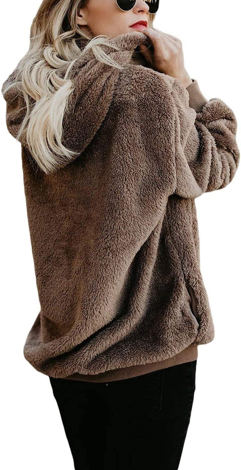 Womens Oversized Sherpa Pullover Hoodie with Pockets Fuzzy Fleece Sweatshirt Plaid Fluffy Jacket Coat