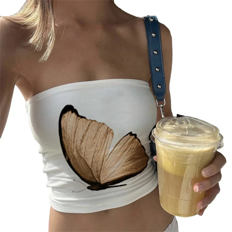 Summer Tube Tops for Women Floral Print off Shoulder Strapless Bandeau 2000S Aesthetic Y2K Clothes