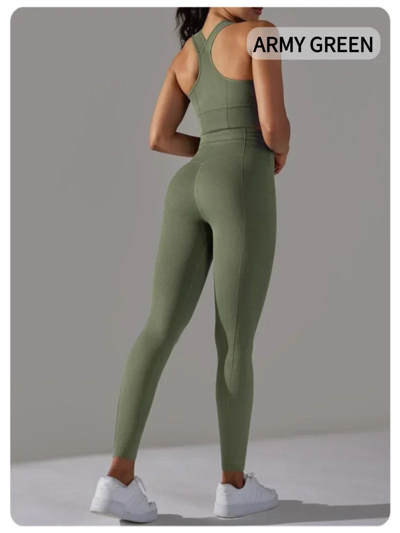 2 Piece Sets Womens Outfits Yoga Clothing Womens Sports Leggings Sexy Yoga Pants New Workout Elastic Vest for Women Gym Sets