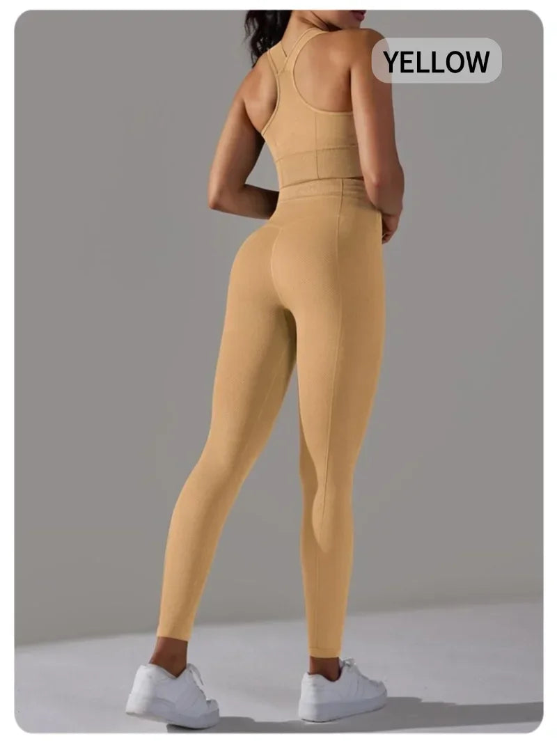 2 Piece Sets Womens Outfits Yoga Clothing Womens Sports Leggings Sexy Yoga Pants New Workout Elastic Vest for Women Gym Sets