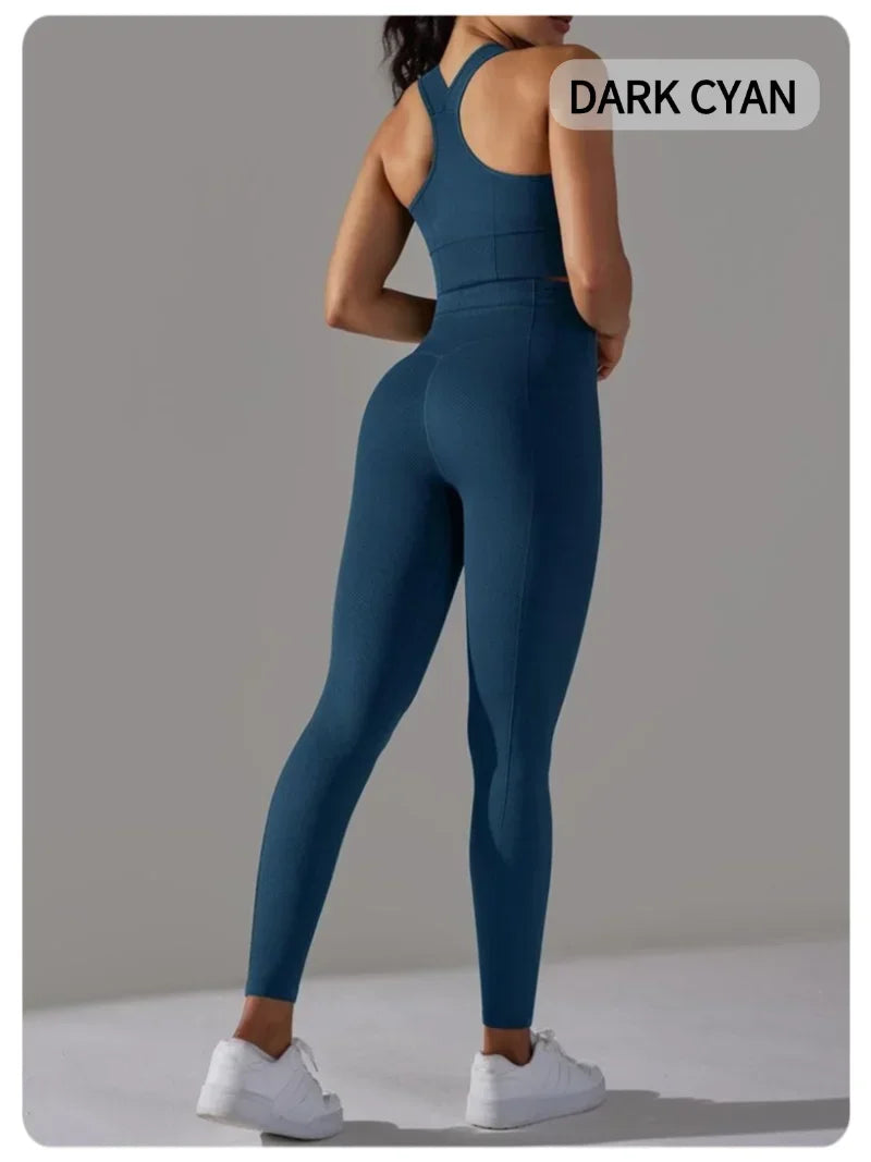 2 Piece Sets Womens Outfits Yoga Clothing Womens Sports Leggings Sexy Yoga Pants New Workout Elastic Vest for Women Gym Sets