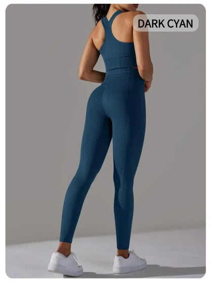 2 Piece Sets Womens Outfits Yoga Clothing Womens Sports Leggings Sexy Yoga Pants New Workout Elastic Vest for Women Gym Sets