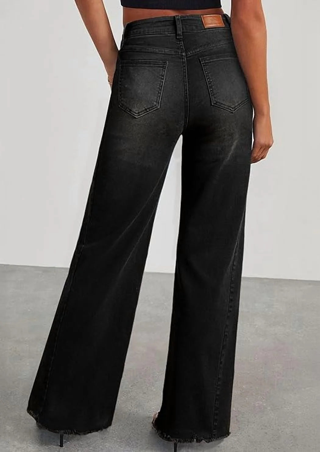 Wide Leg Jeans for Women Trendy High Waisted Stretchy Baggy Raw Hem Denim Palazzo Pants with Pockets