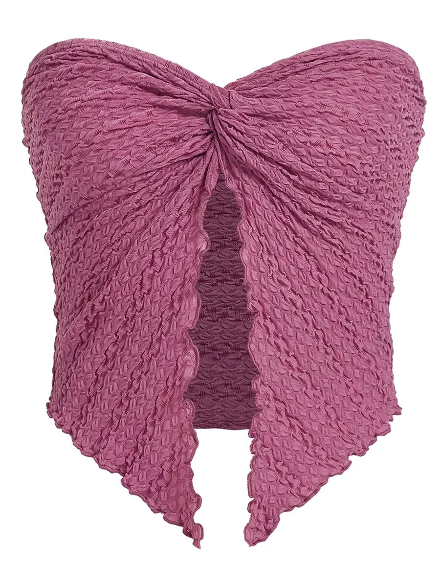 Women Y2K Ruched off Shoulder Tube Tops Strapless Front Open Tops Backless Bandeau Crop Top Sexy Streetwear