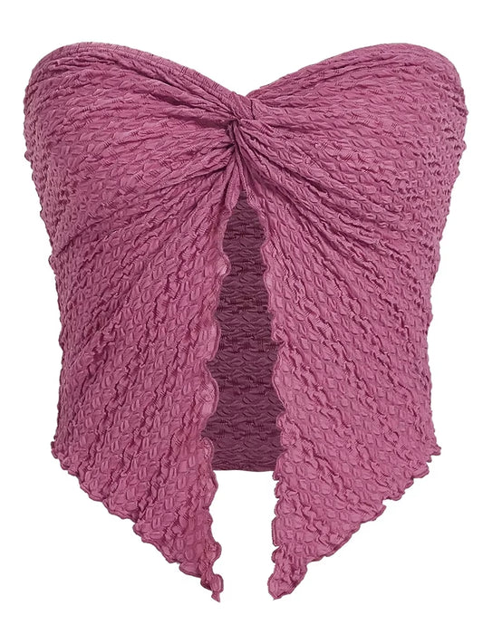 Women Y2K Ruched off Shoulder Tube Tops Strapless Front Open Tops Backless Bandeau Crop Top Sexy Streetwear