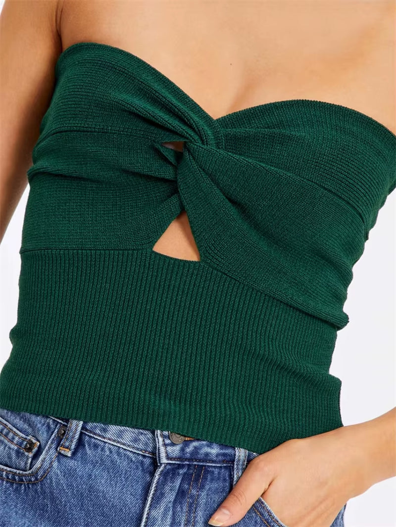 Knit Tube Tops Women White Strapless Corset Tops Summer Basic Backless off Shoulder Crop Top Bustier Casual Streetwear