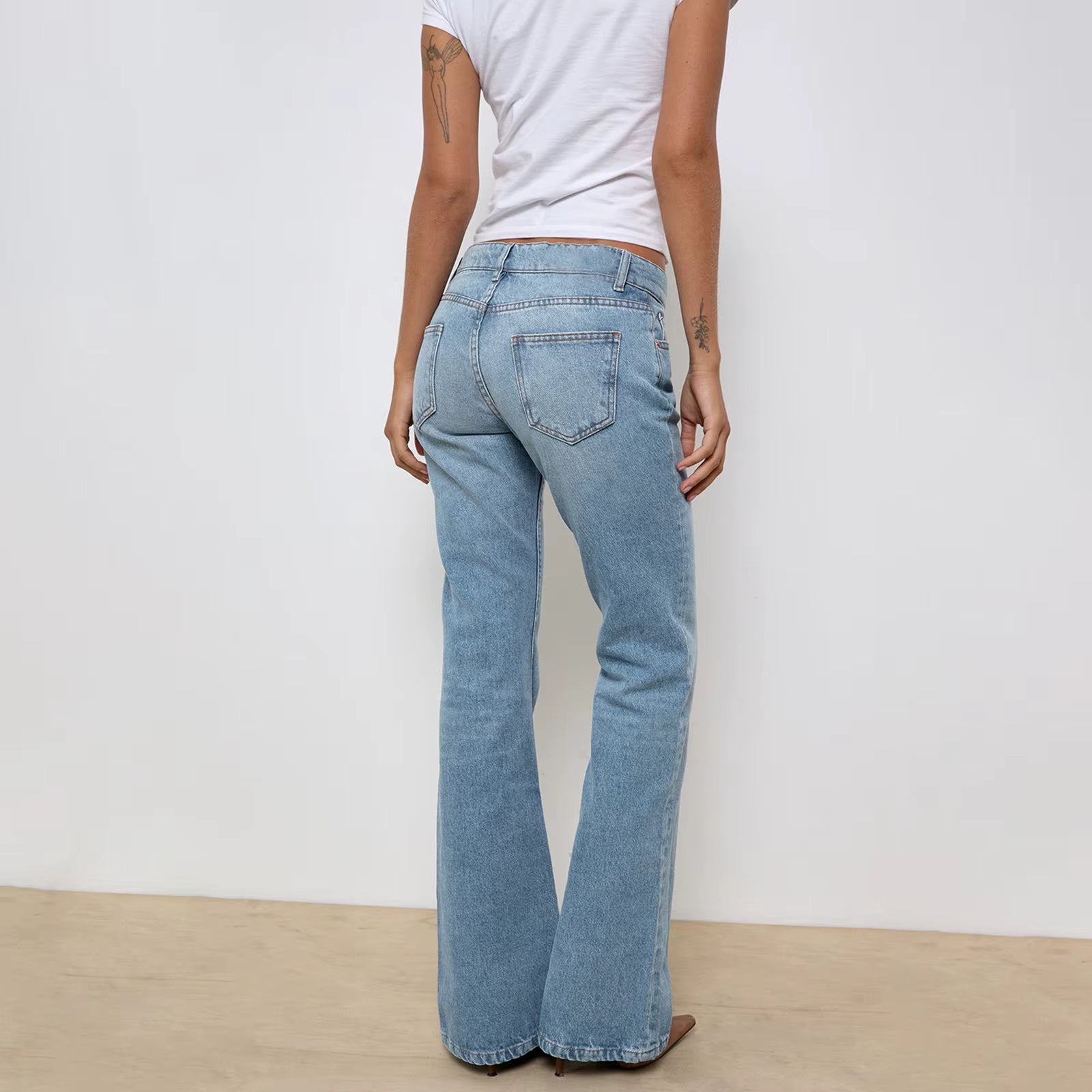 Fashion Womens Jeans Bottom Low Waist Zipper Button Solid Trousers with Pockets for Daily Casual Streetwear