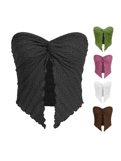 Women Y2K Ruched off Shoulder Tube Tops Strapless Front Open Tops Backless Bandeau Crop Top Sexy Streetwear