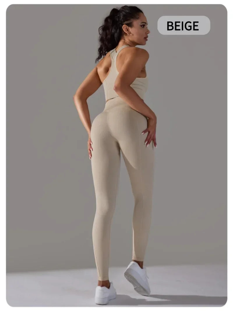 2 Piece Sets Womens Outfits Yoga Clothing Womens Sports Leggings Sexy Yoga Pants New Workout Elastic Vest for Women Gym Sets