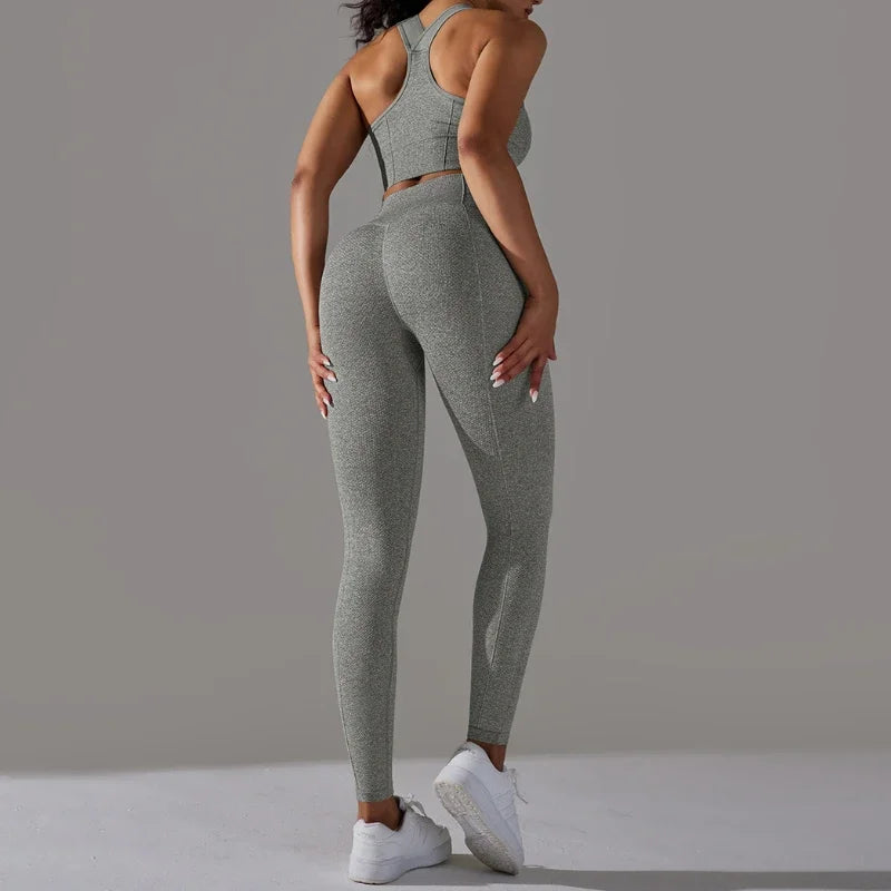 2 Piece Sets Womens Outfits Yoga Clothing Womens Sports Leggings Sexy Yoga Pants New Workout Elastic Vest for Women Gym Sets