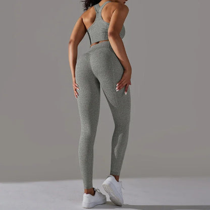 2 Piece Sets Womens Outfits Yoga Clothing Womens Sports Leggings Sexy Yoga Pants New Workout Elastic Vest for Women Gym Sets