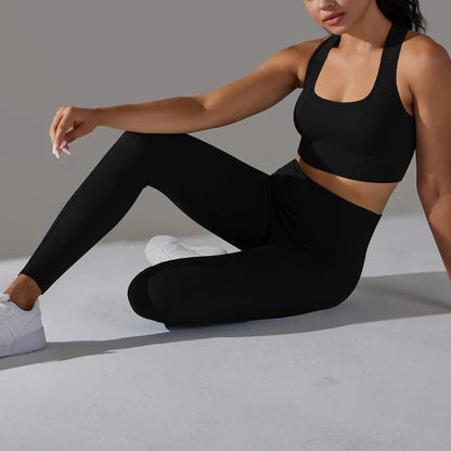 2 Piece Sets Womens Outfits Yoga Clothing Womens Sports Leggings Sexy Yoga Pants New Workout Elastic Vest for Women Gym Sets