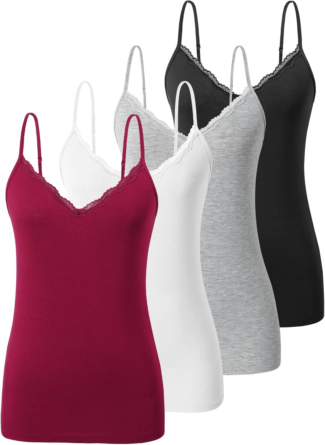 Plain Camisole for Women Lace Tank Tops V Neck Adjustable Cami Sexy Undershirts 4 Pack