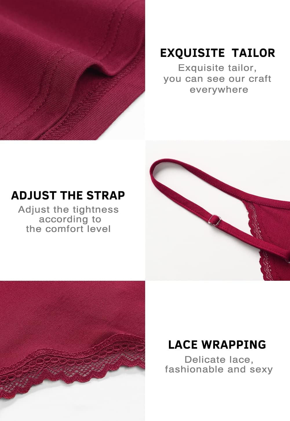 Plain Camisole for Women Lace Tank Tops V Neck Adjustable Cami Sexy Undershirts 4 Pack