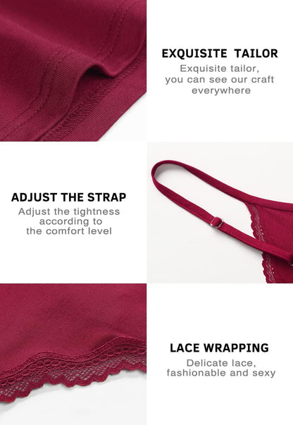 Plain Camisole for Women Lace Tank Tops V Neck Adjustable Cami Sexy Undershirts 4 Pack